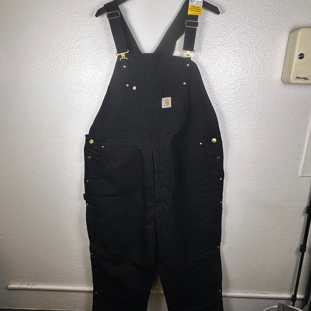 Carhartt Mens 2XL Tall Black Firm Duck Insulated Bib Overalls NWT